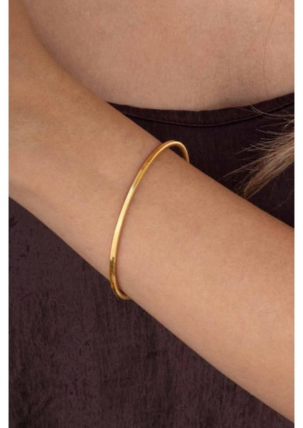 Altın Kaplama Çizgili 925 Ayar Gümüş Kadın Ajda Bilezik