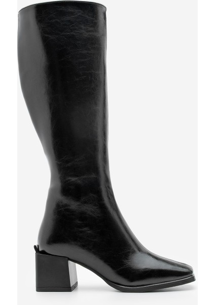 Kadın Küt Burun Fermuarlı Kalın Topuklu Çizme Lusso Siyah modelleri