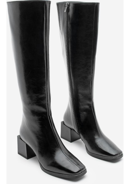 Kadın Küt Burun Fermuarlı Kalın Topuklu Çizme Lusso Siyah indirimleri