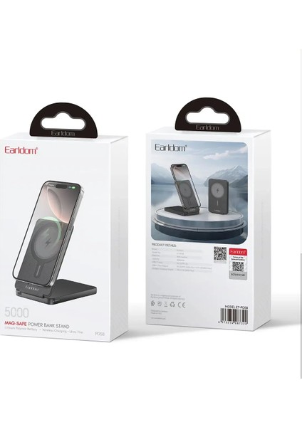 PD58 5.000 mAh 20W Kablosuz + Type-C Hızlı Şarj Powerbank & Stand | PD Çıkışlı