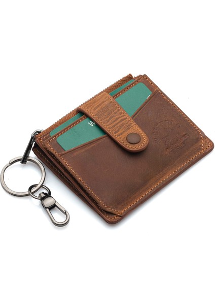 Hakiki Eskitme Deri Anahtarlıklı ve Fermuarlı Bol Kart Bölmeli Unisex Kartlık - G2 Taba fiyatları