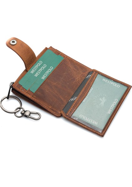 Hakiki Eskitme Deri Anahtarlıklı ve Fermuarlı Bol Kart Bölmeli Unisex Kartlık - G2 Taba modelleri