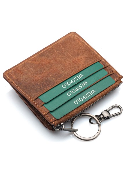 Hakiki Eskitme Deri Anahtarlıklı ve Fermuarlı Bol Kart Bölmeli Unisex Kartlık - G2 Taba fırsatları