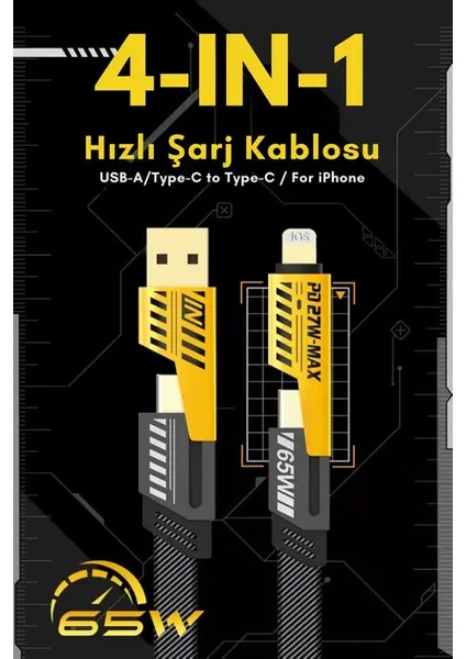65W Data Kablosu 4 In 1 - 5'li Paket -Ios Data Şarj Kablosu (1m) fırsatları