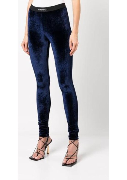 Tom Ford Logolu Bel Bantlı Kadife Tayt ve Bra Takım Lacivert Renk , Lacivert Kadife Tayt Takım modelleri