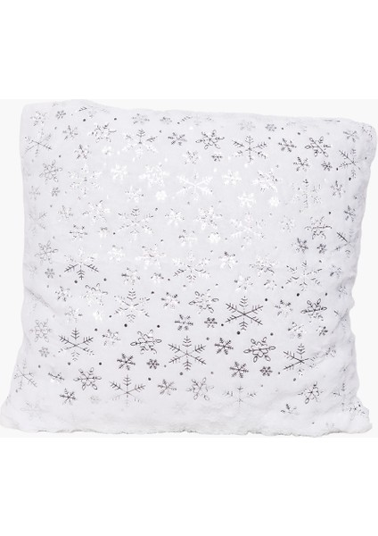 Beyaz, Gümüş Kar Taneli Yastık Kılıf 42CM