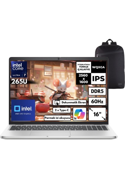 Pro 16 Plus Ultra 7-265U 16-Gbddr5 1 Tbssd Intel UHD Graphics 16" Wqxga Windows 11 Home + Hmf Sırt Çantası PB16250U7265U165UHMF9