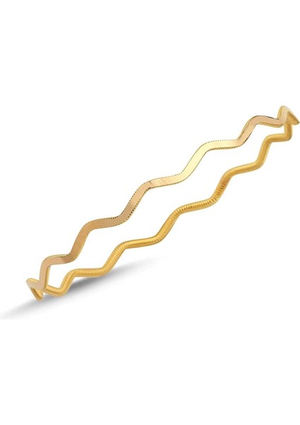 925 Ayar Gümüş Üzeri 22 Ayar Altın Kaplama Zikzak Ajda Bilezik