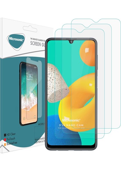 M32 4g Screen Protector Glass Cam Ekran (3'lü Paket) [ M32 4g ile Uyumlu Ekran - Şeffaf]