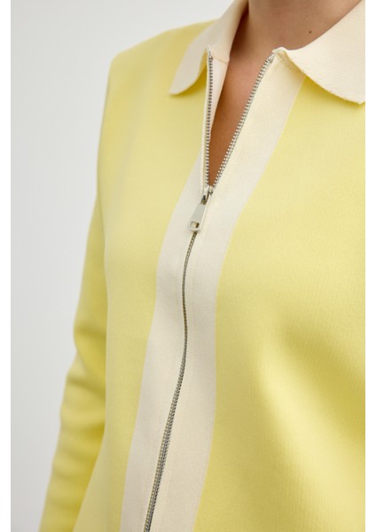 Fermuarlı Kontrast Triko Hırka Soft Sarı fırsatları