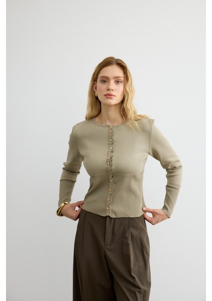 Mini Gold Düğmeli Triko Hırka Çağla Yeşili fiyatları