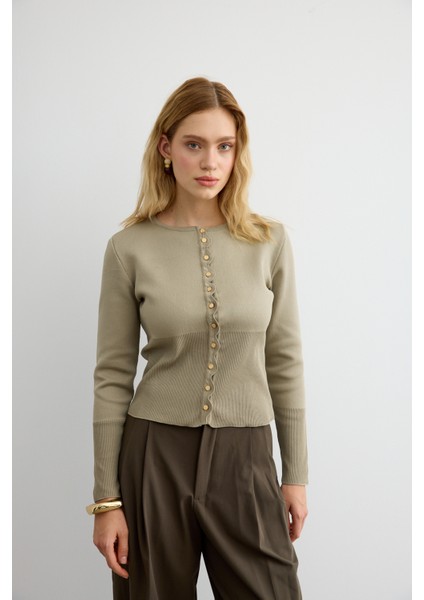 Mini Gold Düğmeli Triko Hırka Çağla Yeşili fırsatları