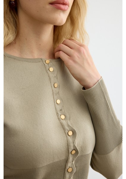 Mini Gold Düğmeli Triko Hırka Çağla Yeşili indirimleri