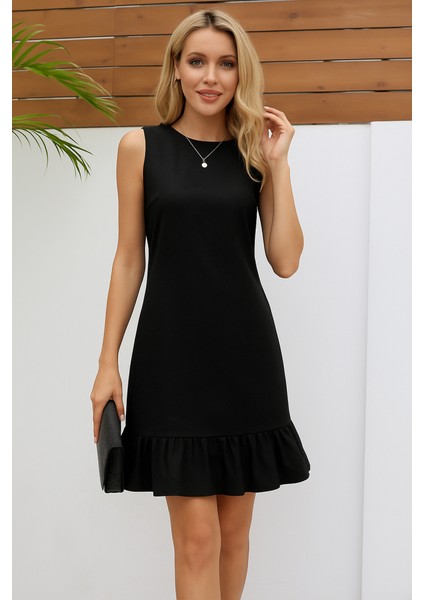 Kadın Kolsuz Bisiklet Yaka Fırfırlı Sofya Elbise