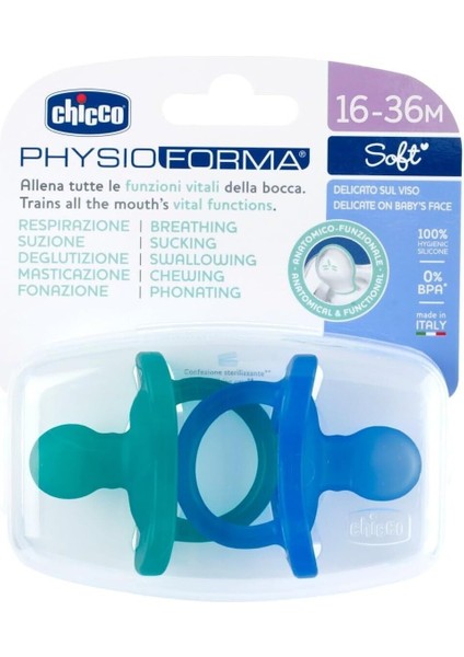 Physioforma Soft 2'li Silikon Emzik 16-36 Ay Erkek