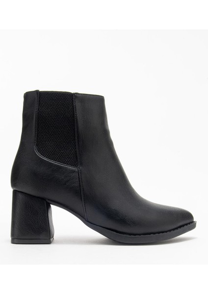 Kadın Sade Lastikli Sivri Burunlu Topuklu Bot Siyah Cilt fiyatları