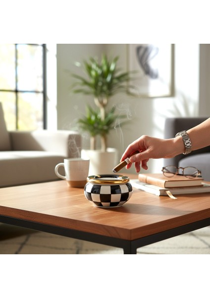 Büyük Kapaklı Küllük | Anneler Günü İçin Hediyelik Kül Tablası | Rüzgar Geçirmez Hediyelik Küllük Altın Yaldızlı