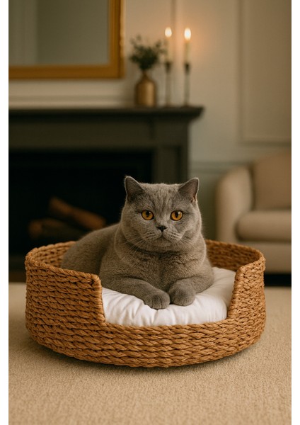 Dekoratif Hasır Kedi Köpek Yatağı Sepet 45CMX18CM