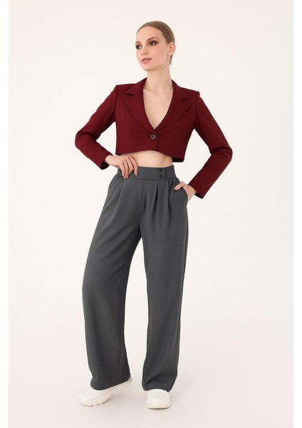 Kadın Antrasit Çift Düğmeli Palazzo Pantolon