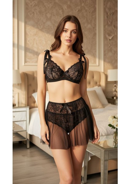 Siyah Yüksel Bel Etekli Takım