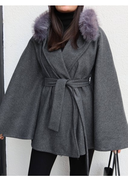 Kürk Kapüşonlu Panço modelleri