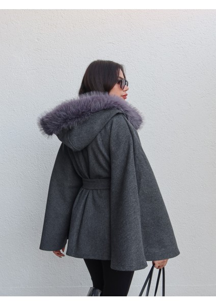 Kürk Kapüşonlu Panço indirimleri