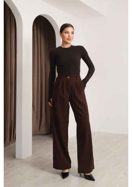 Kadın Kahverengi Yüksek Bel Palazzo Pantolon