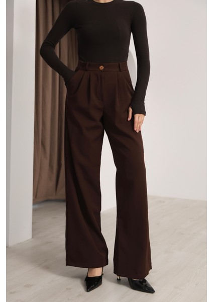 Kadın Kahverengi Yüksek Bel Palazzo Pantolon