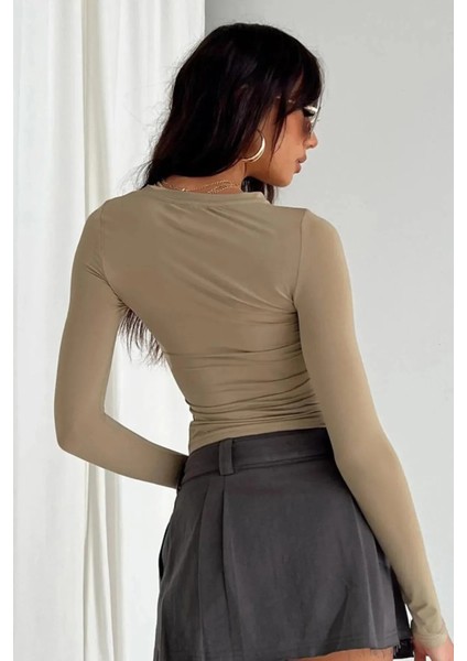 Bisiklet Yaka Basic Uzun Kollu Crop Büstiyer Likralı modelleri