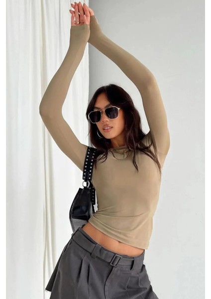 Bisiklet Yaka Basic Uzun Kollu Crop Büstiyer Likralı indirimleri