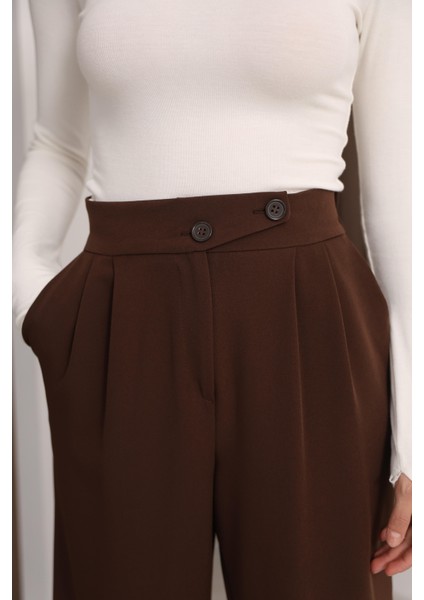 Kadın Kahverengi Kore Model Palazzo Pantolon