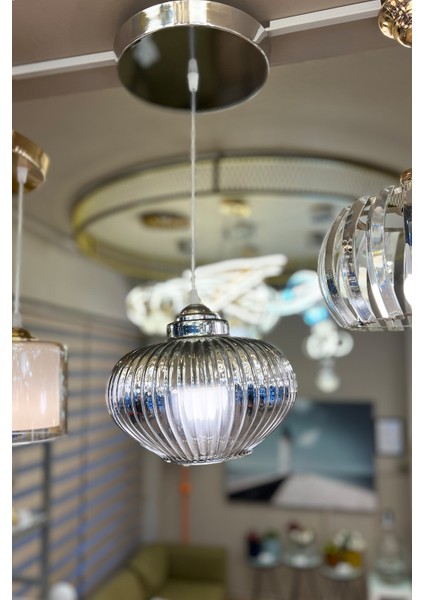 Ellipse Silver Chrome Sarkıt Cam Avize