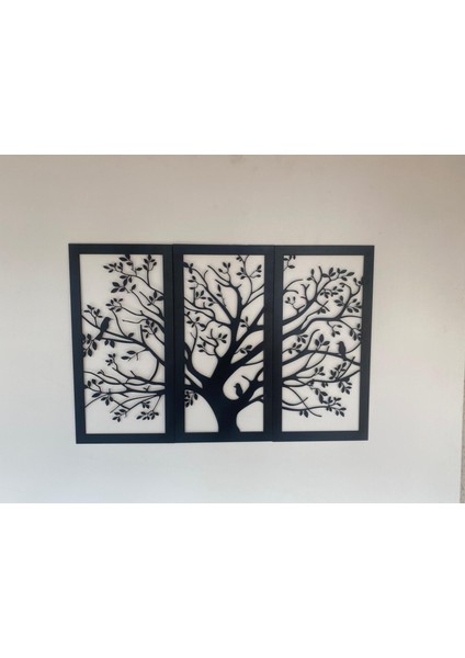 Dekoratıf Son Bahar Siyah 3'lü Hayat Ağacı Lazer Kesim Ahşap