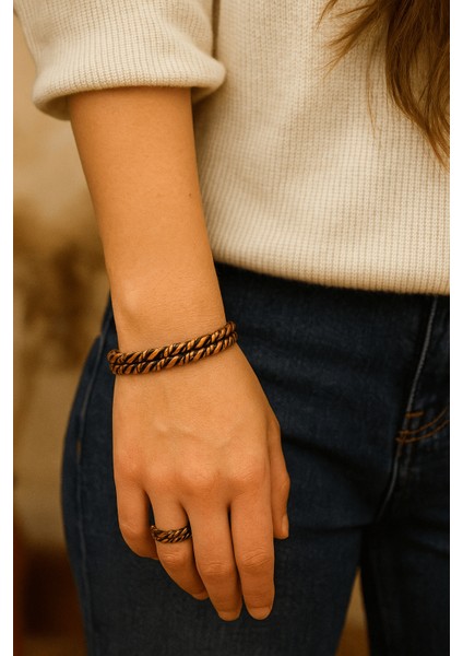 Çiftli Yaprak Bakır Bileklik ve Yüzük modelleri