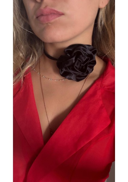 Saten Çiçek Choker Kolye