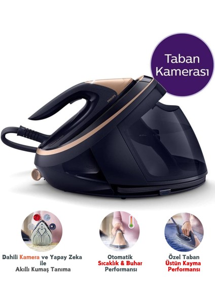 Kumaş Tanıma Özellikli 9000 Serisi Taban Kameralı Buhar Kazanlı Ütü, 750 G'a Varan Şok Buhar, Activesense Teknolojisi, Dahili Kamera, Yapay Zeka Teknolojisi + Mutfak Tartısı (Onerous)