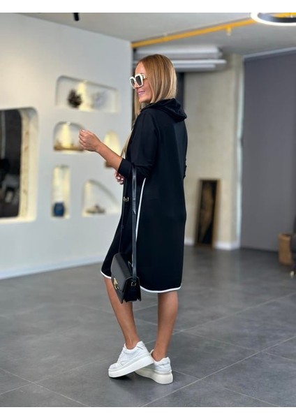 Kadın Uzun Kollu Kapüşon ve Ribana Detay Diz Üstü Elbise indirimleri