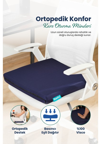 Kare Ortopedik Visco Oturma Minderi – Bel, Basen ve Baldır Destekli %100 Visco Minder - 45X43X6CM