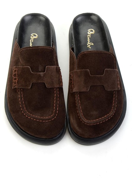 Kahve Hakiki Deri Kadın Terlik K04606021702 fırsatları