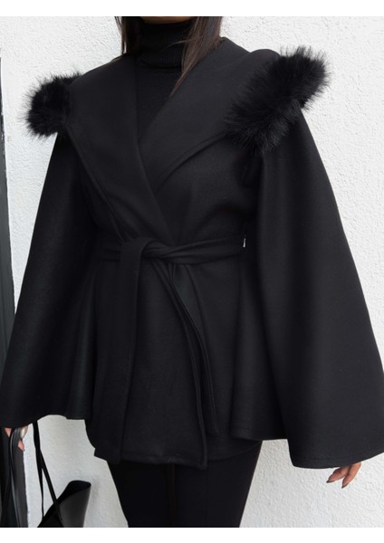 Kürk Kapüşonlu Panço modelleri
