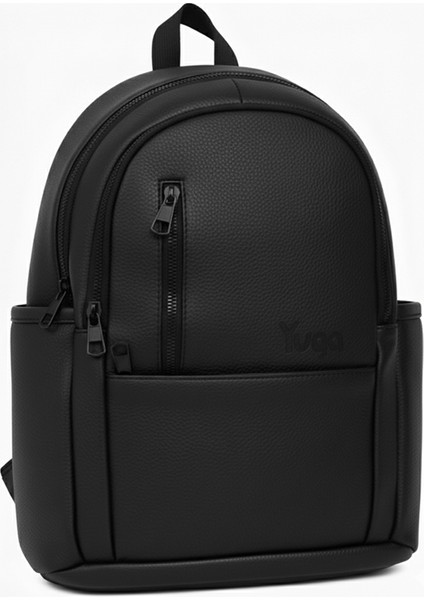 Suni Deri Dört Gözlü Sırt Çantası Siyah