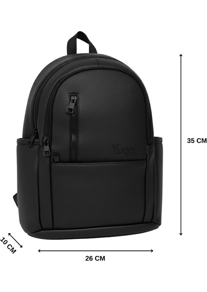 Suni Deri Dört Gözlü Sırt Çantası Siyah