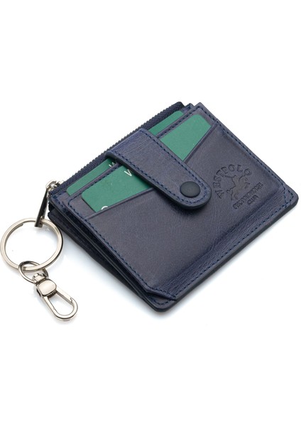 Hakiki Eskitme Deri Anahtarlıklı ve Fermuarlı Bol Kart Bölmeli Unisex Kartlık - Lacivert fiyatları