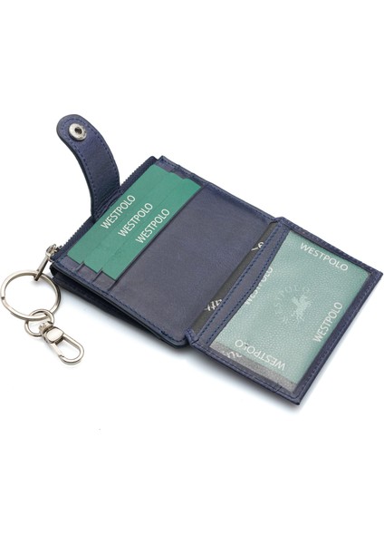 Hakiki Eskitme Deri Anahtarlıklı ve Fermuarlı Bol Kart Bölmeli Unisex Kartlık - Lacivert modelleri