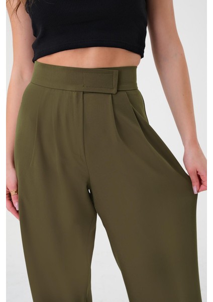 Kadın Haki Yüksek Bel Cırtlı Palazzo Pantolon fırsatları