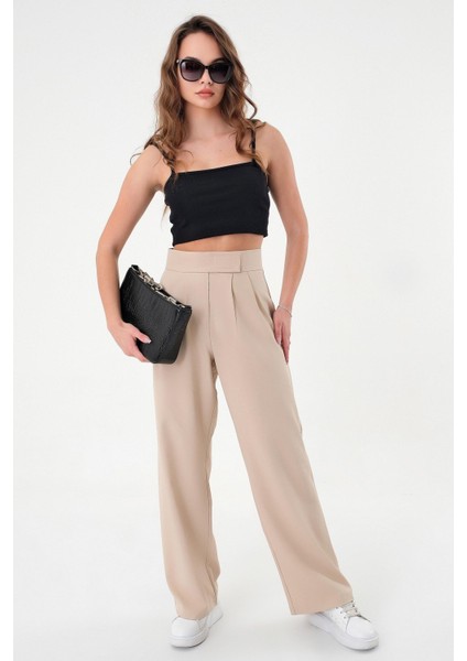 Kadın Taş Yüksek Bel Cırtlı Palazzo Pantolon