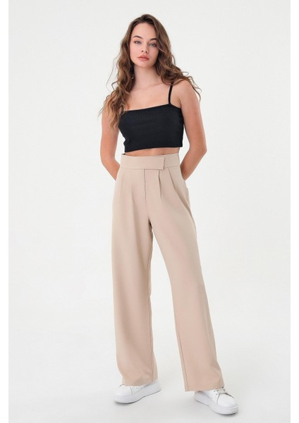 Kadın Taş Yüksek Bel Cırtlı Palazzo Pantolon modelleri