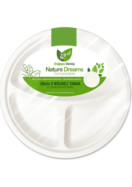 Nature Dreams 26 cm 3 Bölmeli Bambu Tabak 25 Adet