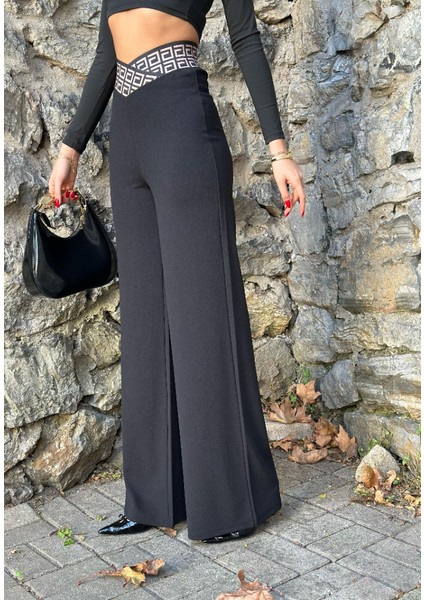 Kadın Belde Kruvaze ve Ribana Detay Ispanyol Paça Ithal Krep Pantolon indirimleri