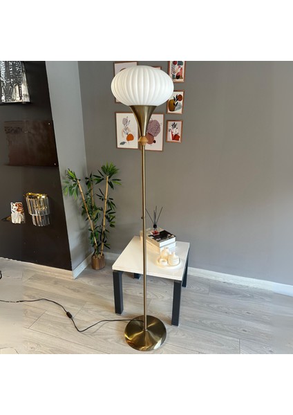 Beyaz Cam Q Lambader Modern Dekoratif Metal Oturma Odası Çalışma Odası Zemin Lambası